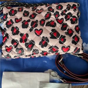 New - MZ Wallace - Heart Leopard Print Rec Crosby Pippa - Red/Pink/Black